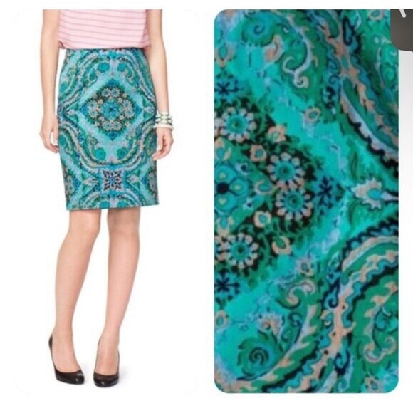 J.Crew Casbah Turkish Pencil Skirt Size 6 Boho Print Preppy Artsy Art To Wear - Picture 2 of 6